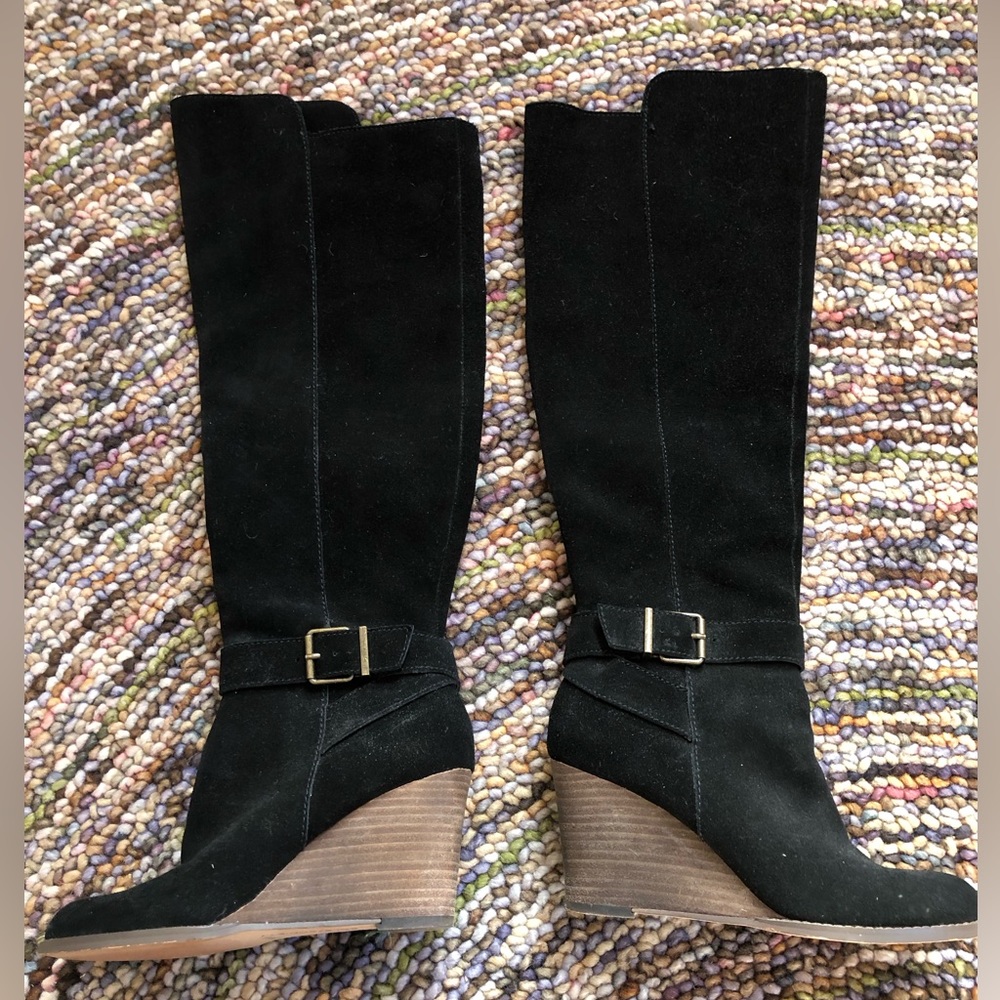 Knee High Black Suede Boots - like new